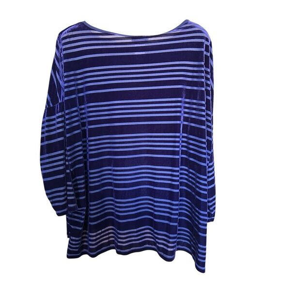 Kate Hill Woman 2X Velvet Burnout Stripe Blouse Blue Sheer Plus Size Top - Picture 2 of 6